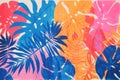 Bright tropical overlapping leaves trendy background