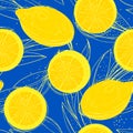 Bright tropical pattern with lemons. Vector bright print for food, garden, kitchen.