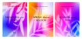 Bright Tropical Summer Gradient Backgrounds Set. Vector Neon Posters. Abstract Bg with Tropical Elements Overlay