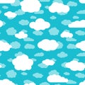 Bright turquoise blue sky and white clouds seamless pattern