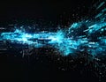 Bright Turquoise Data Stream on Black Background with Glittering Particles Royalty Free Stock Photo