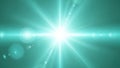 Bright turquoise lens flare with radiating light beams and bokeh effects Royalty Free Stock Photo