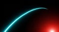 A bright turquoise light trail curves gracefully across a dark background with a subtle red glow on the right side Royalty Free Stock Photo