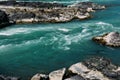 Bright turquoise mountain river Katun,  clean ecological water  running Royalty Free Stock Photo