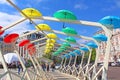 Bright umbrellas decoration in fan zone for international song competition Eurovision-2017 on Sofia square in Kyiv