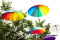 Bright umbrellas in the festive decoration of the city Royalty Free Stock Photo