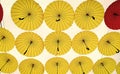 Bright umbrellas hanging sky background Royalty Free Stock Photo