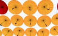 Bright umbrellas hanging sky background Royalty Free Stock Photo