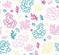 Bright underwater seamless pattern with beautiful corals. Vector backdrop.