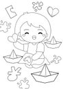 Little Girl Crafting Activity Coloring Pages for Kids and Adult Royalty Free Stock Photo