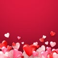 Bright Valentine`s day or Mother`s day background. Groupe of glossy red hearts. Vector Royalty Free Stock Photo