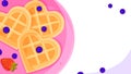 bright vector culinary background, romantic breakfast Viennese heart-shaped waffles with blueberries and strawberries Royalty Free Stock Photo