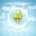 Bright vector ecology template with tree and earth