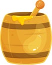 bright vector illustration of a barrel with honey, a wooden barrel