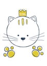 Vector illustration with cat face, paws and the king's crown. Hand drawn illustration. Royalty Free Stock Photo