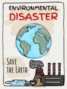Bright vector illustration of the ecological catastrophe of the Earth. Elements and Symbols of Environmental Pollution Royalty Free Stock Photo