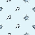 Bright vector seamless pattern with attributes of a holiday, party, disco, disco ball, music. Editable background Royalty Free Stock Photo