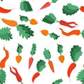Bright vector seamless pattern of colorful carrots with tops. Royalty Free Stock Photo