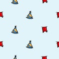 Bright vector seamless pattern with holiday attributes, birthday, flags, birthday cap. Editable repeating background Royalty Free Stock Photo