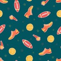 Bright vector seamless pattern with sports objects.