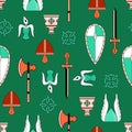 Bright vector seamless pattern about vikings life