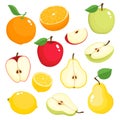 Bright vector set of colorful apple, pear, lemon, orange.