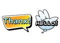 Bright vector Thanx and Hello speech bubbles. Colorful emotional icons isolated on white background. Comic and cartoon style.