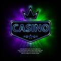 Bright vegas casino banner with neon frame and abstract gambling background. Casino frame neon bright banner. Vector