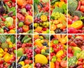 Bright vegetables and fruits separated by vertical lines