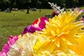 Bright and vibrant flower bouquet at cemetery