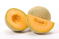 A bright and vibrant stock photo of fresh Cantaloupes on a pristine white background Royalty Free Stock Photo