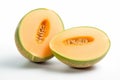 A bright and vibrant stock photo of fresh Cantaloupes on a pristine white background Royalty Free Stock Photo