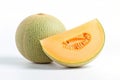A bright and vibrant stock photo of fresh Cantaloupes on a pristine white background Royalty Free Stock Photo
