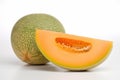 A bright and vibrant stock photo of fresh Cantaloupes on a pristine white background Royalty Free Stock Photo