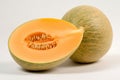 A bright and vibrant stock photo of fresh Cantaloupes on a pristine white background Royalty Free Stock Photo