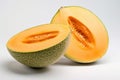 A bright and vibrant stock photo of fresh Cantaloupes on a pristine white background Royalty Free Stock Photo