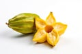A bright and vibrant stock photo of fresh starfruit on a pristine white background