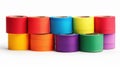 Bright and vibrant tapes in a stack, adding a pop of color to any crafting project against a clear white backdrop