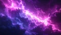 Bright violet lightning illuminating storm clouds over dark sky, capturing energy of transformation, technology evolution and Royalty Free Stock Photo