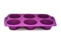 Bright violet silicone muffin pan isolated