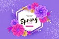 Bright Violet Spring Sale Flowers Banner. Happy Womens Day. Origami 8 March. Trendy Mothers Day. Paper cut Exotic