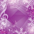 Bright violet vector background with music notes and snowflakes Royalty Free Stock Photo