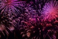 Bright vivid purple fireworks with sparks. Explosive pyrotechnic devices for aesthetic and entertainment purposes, art