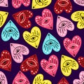 Bright vivid Valentines Day seamless pattern with magical hearts. Royalty Free Stock Photo