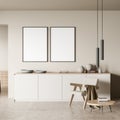 Bright waiting room interior with two empty white poster, armchair Royalty Free Stock Photo