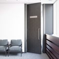 Waiting room and opened door with nameplate. 3d rendering