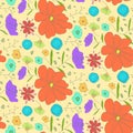 Bright warm pattern with sketch colorful flowers