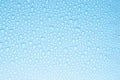 Bright water droplets on soft light frosty blue background as fresh pattern of small drops, texture, top view. Royalty Free Stock Photo