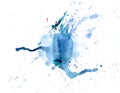 Bright watercolor blue stain drips. Abstract illustration on a white background