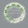 Bright watercolor christmas wreath with snowberry and boxwood.